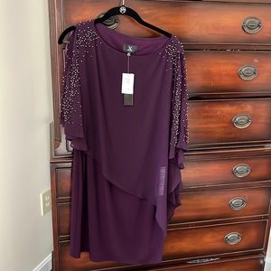 NWT X by Xscape burgundy sheath dress with rose toned beading on sleeves